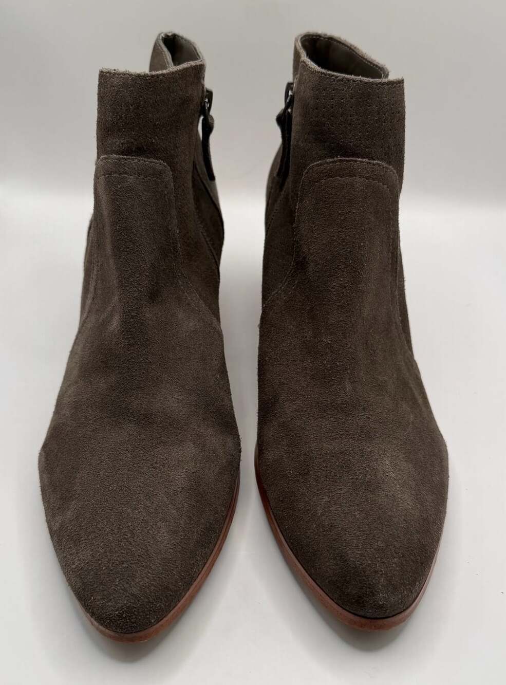 Violet & Red Carley Ankle Boots Size 11M Gray Suede Block Heel